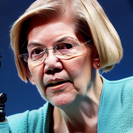 Prompt: the native american chief indian elizabeth warren lamenting to the press she is not a man