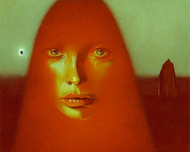 Image similar to by francis bacon, beksinski, mystical redscale photography evocative. christina hendricks kat dennings