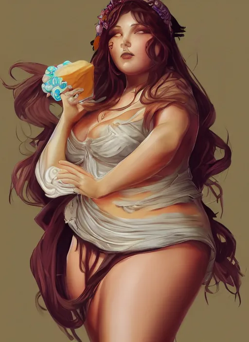 Prompt: the plus-size Goddess of Baked Goods, detailed digital art, trending on Artstation