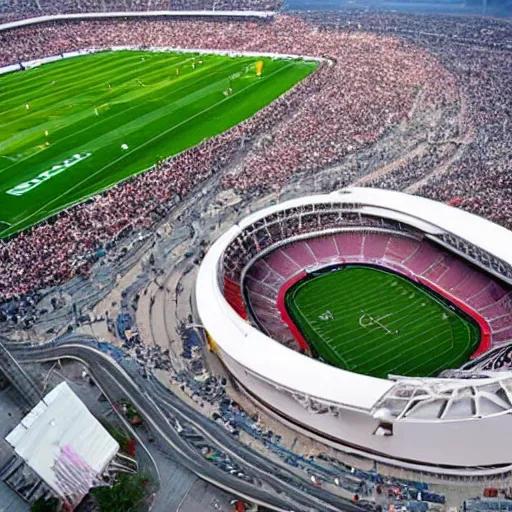 Image similar to a super modern stadium in a city similar to los angeles