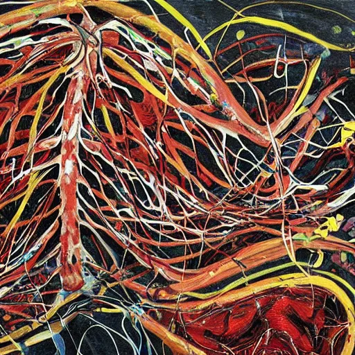 Prompt: cardiac anatomy, cardiac, anatomic, painting by jackson pollock