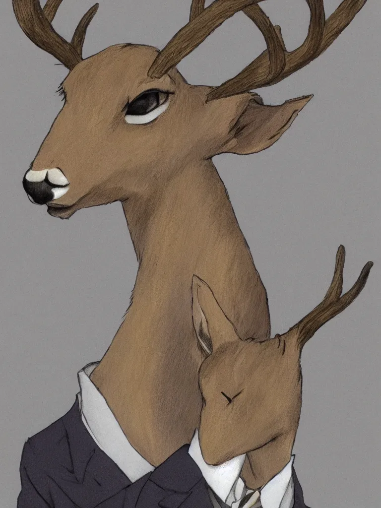 Image similar to a portrait of a male deer in suit, IN THE STYLE OF ANIME