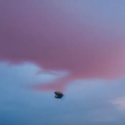 Image similar to colossal octopus flying over a cloudy pink sky, award winning,