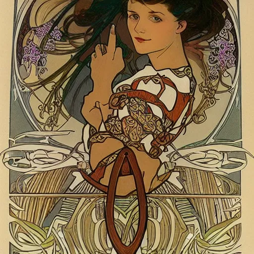 Image similar to a house int the style of alphonse mucha