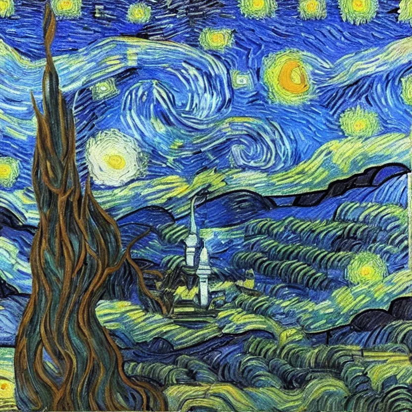 Prompt: An oil painting of a wise Elven King in the style of Starry Night by Vincent van Gogh