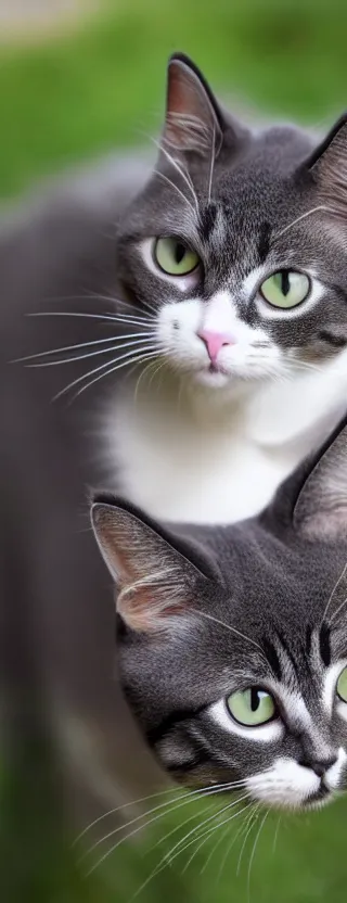 Prompt: a cat with gray back and legs, white muzzle and underside, using a black fedora!!! on its head