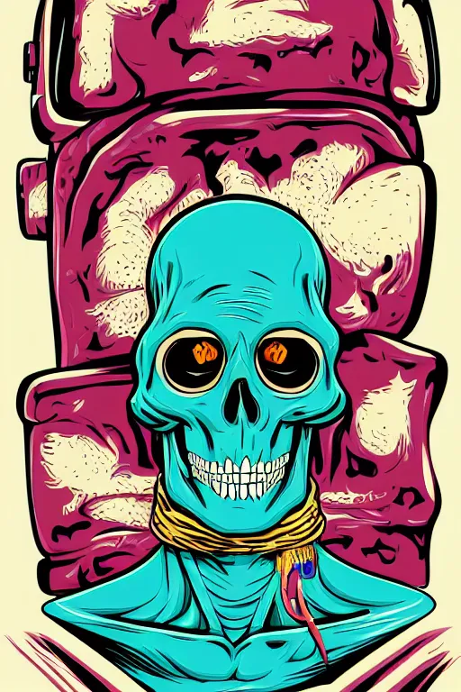 Prompt: portrait of a hipster skeletor, art by butcher billy, sticker, colorful, illustration, highly detailed, simple, smooth and clean vector curves, no jagged lines, vector art, smooth