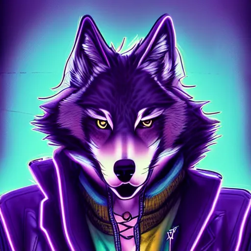 Prompt: beautiful furry art portrait commission of a androgynous furry anthro wolf fursona both wearing punk clothes in the streets of a cyberpunk city. neon signs. character design by charlie bowater, ross tran, artgerm, and makoto shinkai, detailed, inked, western comic book art