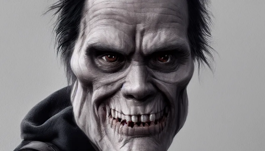 Image similar to Jim Carrey is the Grim Reaper, hyperdetailed, artstation, cgsociety, 8k