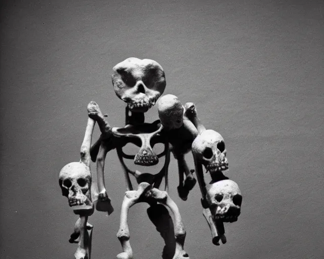 Prompt: a bipedal creature made of clay and bones in the style of jan svankmajer. 1 6 mm photograph