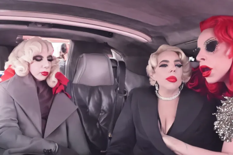 Image similar to lady gaga and judy garland in carpool karaoke, lady gaga, judy garland, red weapon 8 k s 3 5, cooke anamorphic / i lenses, highly detailed, cinematic lighting