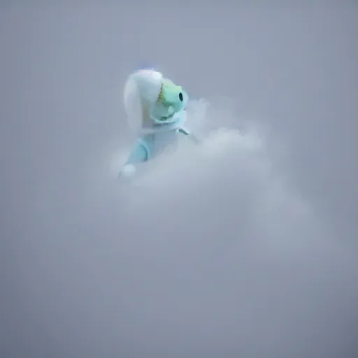 Image similar to ghostly Kermit made of clouds and fog