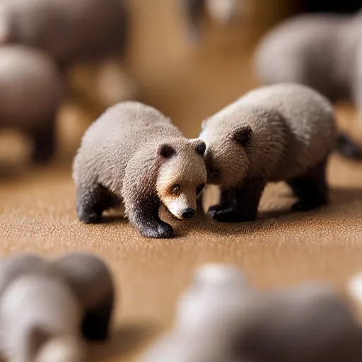 Image similar to macro shot photograph of dozens of extremely tiny realistic looking bears inside of a plastic tiny bears product food bag package, 4 k, highly detailed