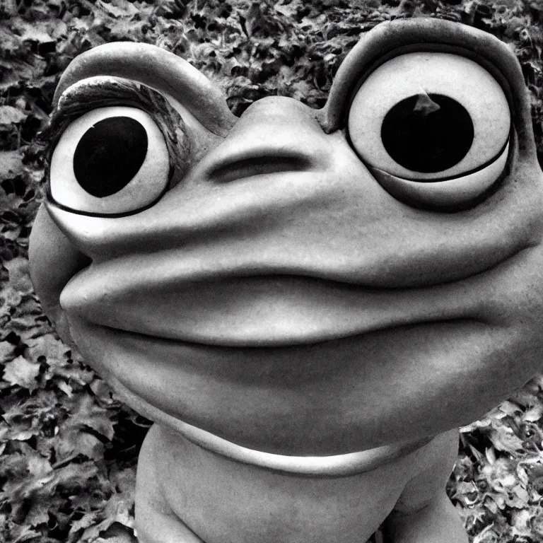 Image similar to stunning black and white photo of pepe the frog