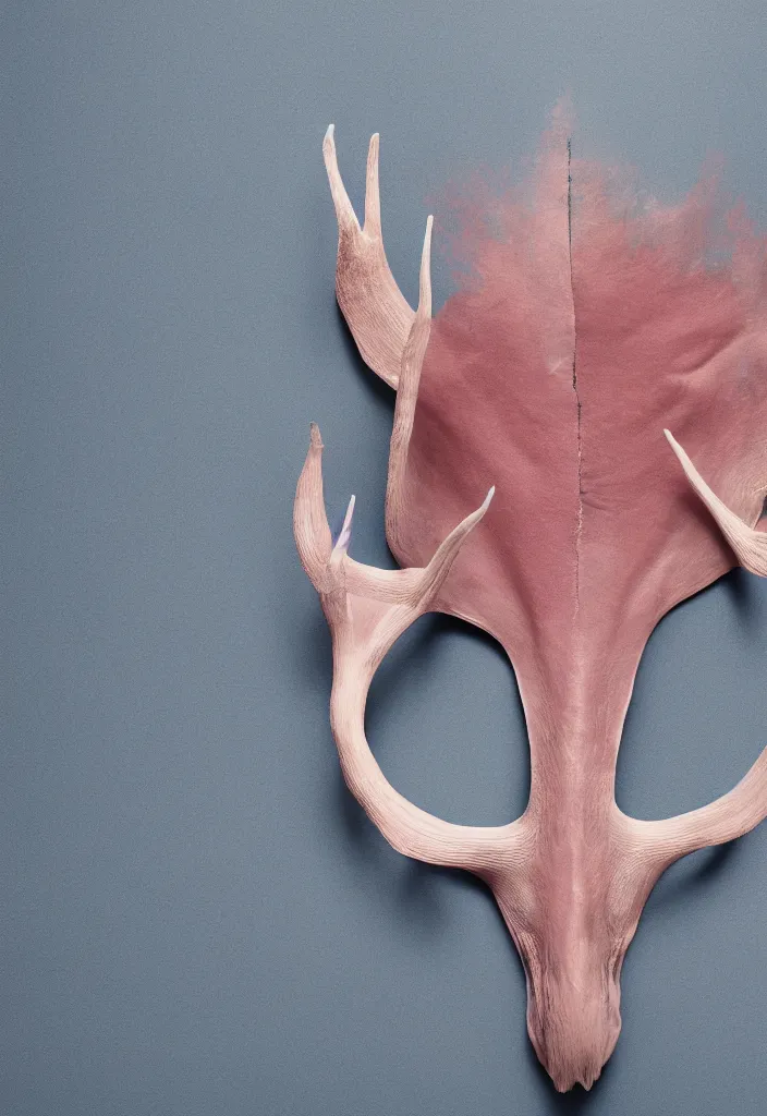 Image similar to delicate pale pink guts, antlers ,melted wax, sharp slate. complementary color scheme. national geographic. 8k, rendered in octane, smooth gradients. blue whale