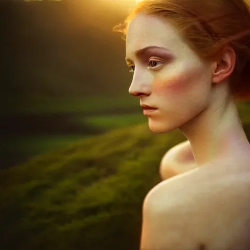 Prompt: photographic portrait of a stunningly beautiful english renaissance divine energy of the sun female in soft dreamy light at sunset, beside the river, soft focus, contemporary fashion shoot, hasselblad nikon, in a denis villeneuve movie, by edward robert hughes, annie leibovitz and steve mccurry, david lazar, jimmy nelsson, hyperrealistic, perfect face