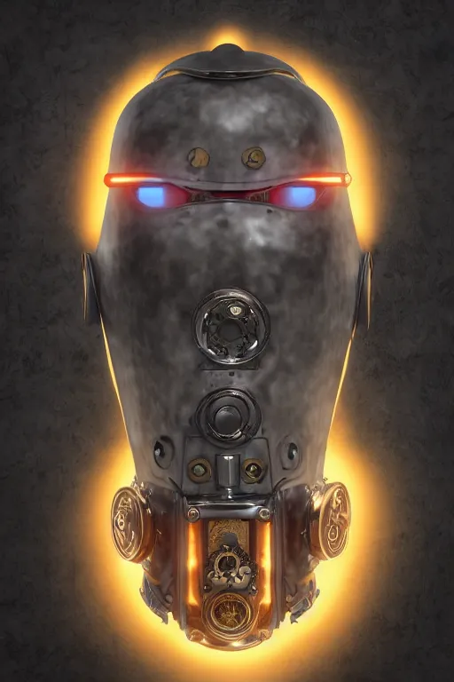 Image similar to steampunk mask minimalist fantasy art robot ninja helmet, global illumination ray tracing hdr fanart arstation by sung choi and eric pfeiffer and gabriel garza and casper konefal radiating a glowing aura