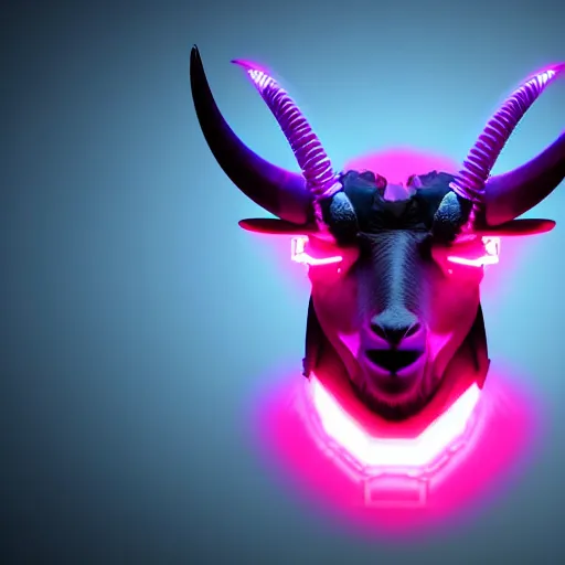 Image similar to synthwave demonic goat face with neon horns, detailed face, sharp focus, synthwave art, aesthetic, octane render, raw, cinematic