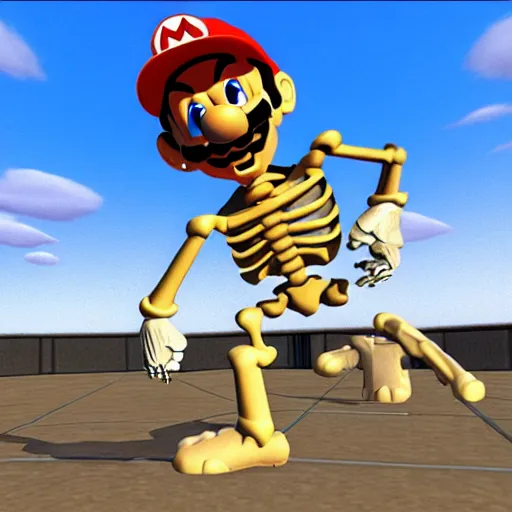 Image similar to A skeleton in the game Super Mario 64, unreal engine