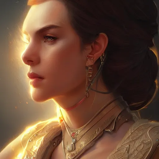 Image similar to portrait of a confident goddess, in modern era, upper body, D&D, intricate, cinematic lighting, highly detailed, digital painting, artstation, concept art, smooth, sharp focus, illustration, art by Artgerm and Greg Rutkowski and Cgsociety