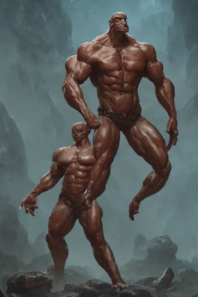 Prompt: muscular frog man, character art by Greg Rutkowski, HD render 4k