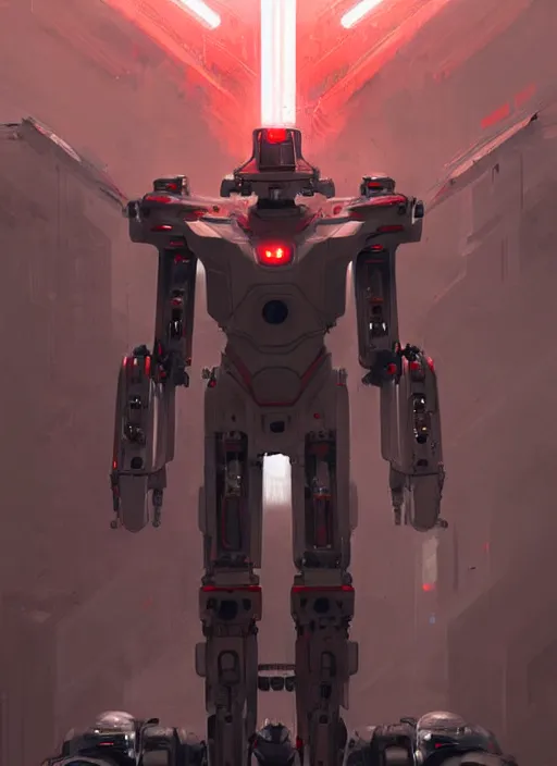 Image similar to a portrait of epic mechanical futuristic war army and robots with red and white accent highly detailed, digital painting, concept art, smooth, sharp focus, illustration, art by greg rutkowski