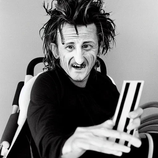 Prompt: award - winning photo of a movie critic prognosticating, hyper - realistic extremely lifelike, saying : sean penn isn't mocking the handicapped