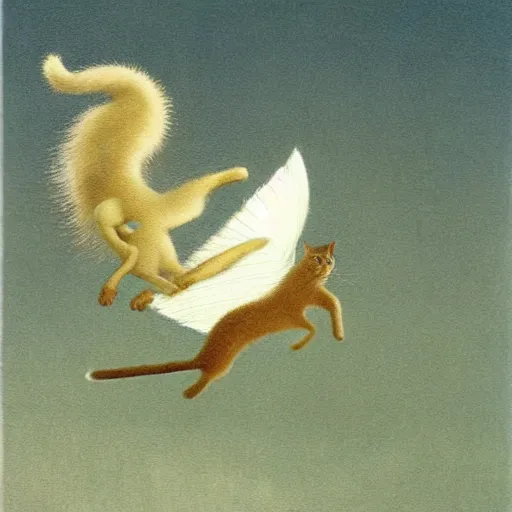 Prompt: a cat with wings an illustration by Michael Sowa, but as photography