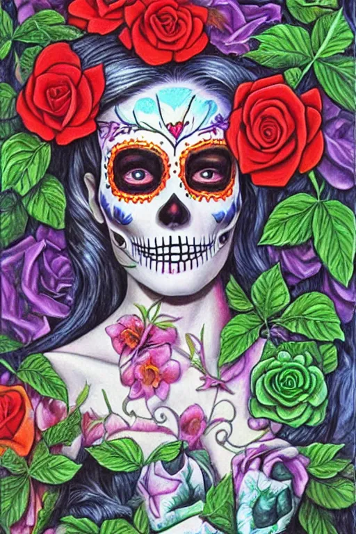 Image similar to Illustration of a sugar skull day of the dead girl, art by Gilbert Williams