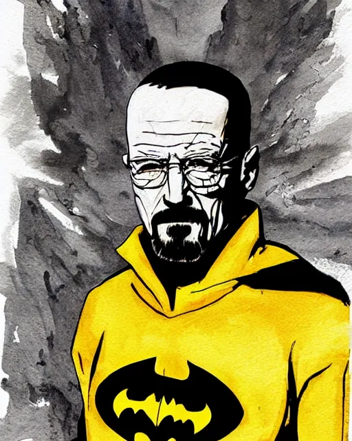 Prompt: portrait of walter white as the batman, illustration, art by neil gaiman