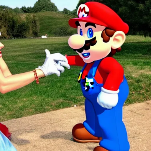 Image similar to Super Mario proposing to Super Mario