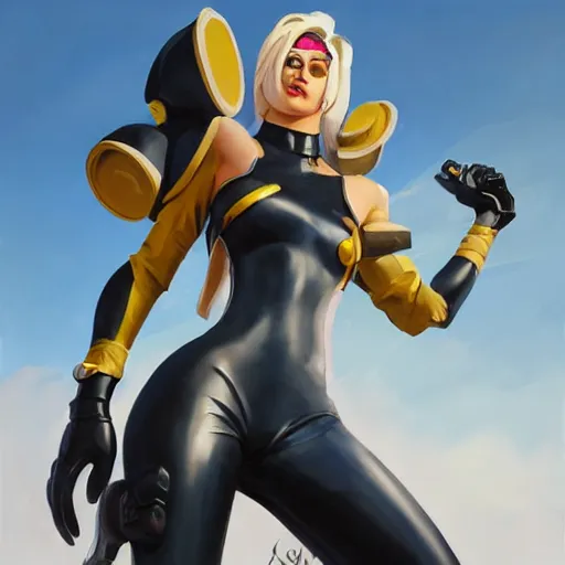 Prompt: greg manchess portrait painting of female wearing a latex suit as overwatch character, medium shot, asymmetrical, profile picture, organic painting, sunny day, matte painting, bold shapes, hard edges, street art, trending on artstation, by huang guangjian and gil elvgren and sachin teng