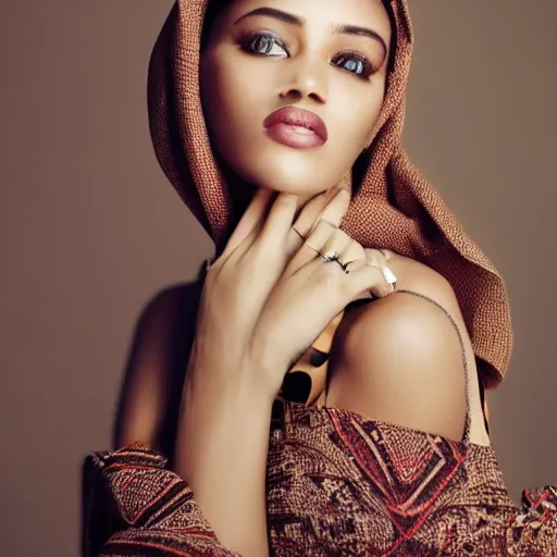 Image similar to vintage, somalia, fashion editorial, woman, beautiful, high definition, simple backdrop, sharp focus, vogue, magazine