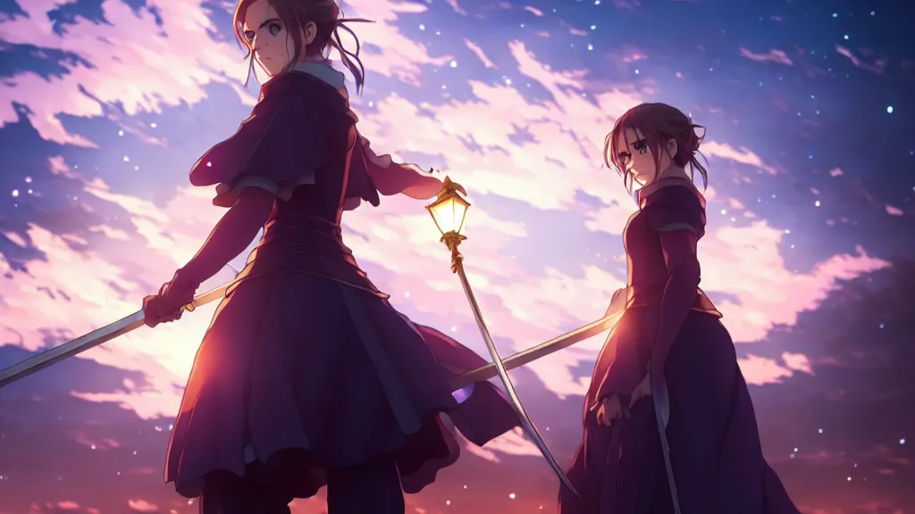 Image similar to emma watson in heavens feel movie, demon slayer, ufotable, high quality, artgerm, under street lamp, on a street at night, fate stay night, unlimited blade works, greg rutkowski, high resolution, dynamic pose, close up, street clothes, action, anime, koyoharu gotouge, sakuga