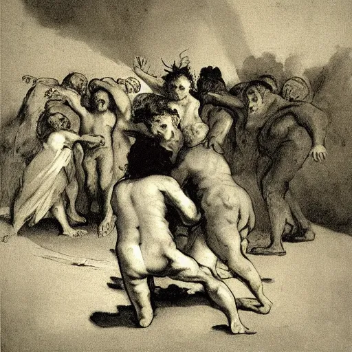 Prompt: hell by francisco goya