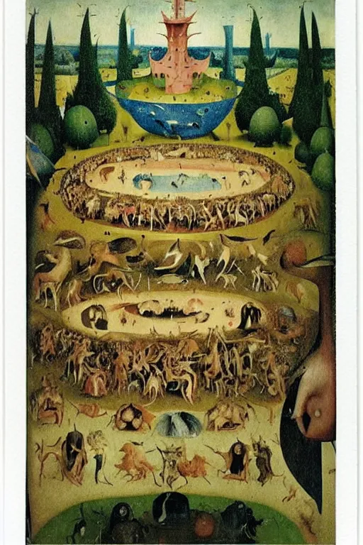 Image similar to An instax film still of a Hieronymus Bosch The Garden of Earthly Delights painted by Mark Rothko