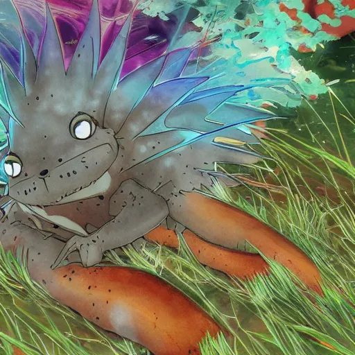 Image similar to anime, sharp focus, breath taking beautiful, Aesthetically pleasing, newts, happy, funny, silly digital concept art by Hayao Miyazaki and Studio Ghibli, fine art, high definition, HDR, HD, 8K, award winning, trending, featured, masterful, dynamic, energetic, lively, elegant, Richly textured, Richly Colored, masterpiece.