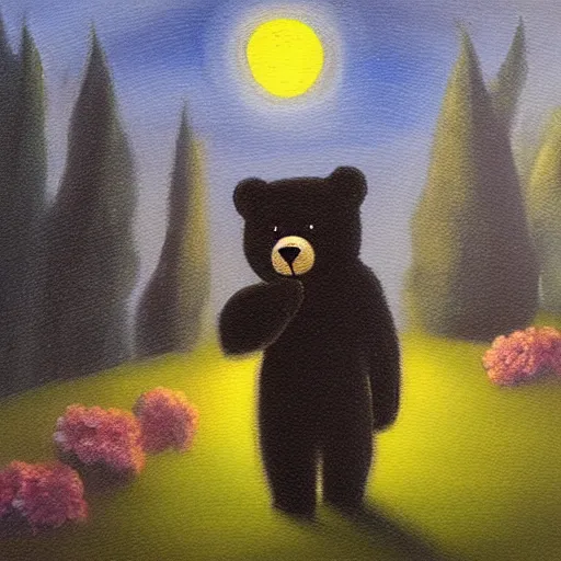 Prompt: a bear in a graveyard at night walking oil painting-n 3