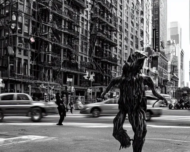 Prompt: monsters in new york city, street photograph