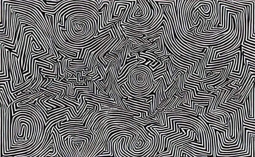 Image similar to chunky bold maze linework highly detailed optical illusion escher