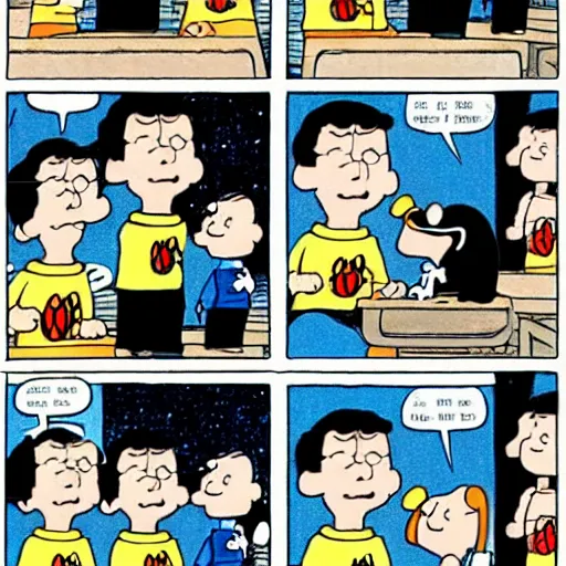 Image similar to chris kattan as spock in the style of charles schulz, peanuts, cartoon,