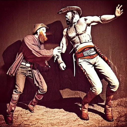 Image similar to “ obi wan kenobi in a fight with a cowboy, wild west, western, highly detailed ”