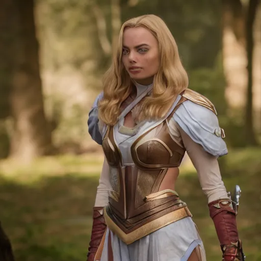 Image similar to hyper realistic character sheet of Lux (League of Legends) played by Margot Robbie, 4k, Carl Zeiss, sigma, Tamron so 85mm, cinematic, lute