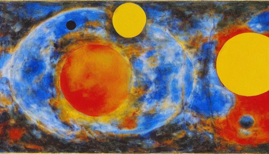 Prompt: the sun being blocked by a hexagon in space, planet earth in the foreground, painted by miro