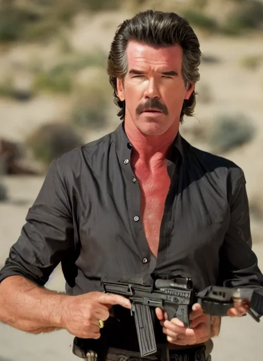 Image similar to film still of Pierce Brosnan as Martin Riggs in Lethal Weapon, 4k