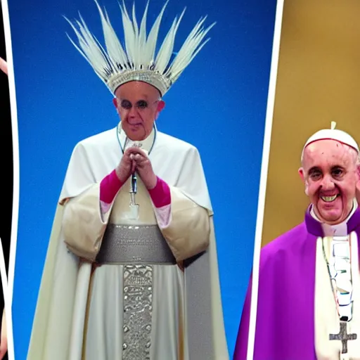 Image similar to Pope Francis winning Rupaul drag race