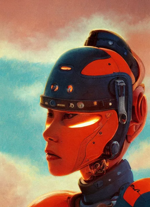 Image similar to symmetry!!! closeup portrait! of a samurai cyborg girl, racer jumpsuit, in clouds, cinematic light, windy, teal orange, volumetric smoke, by gerald brom, by mikhail vrubel, by peter elson, muted colors, extreme detail, trending on artstation, 8 k