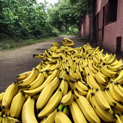 Image similar to bananas. bananas everywhere. they are falling everywhere. the ground is bananas.