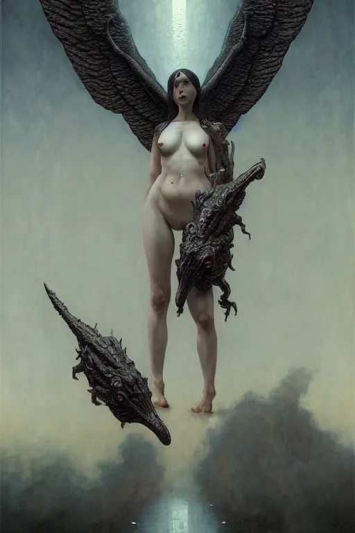 Prompt: winged lilith the mother of all monsters, raining ash, fine art masterpiece, highly detailed dino valls wayne barlowe machiej kuciara, dramatic lighting, long shot, wide angle, uhd 8 k, sharp focus