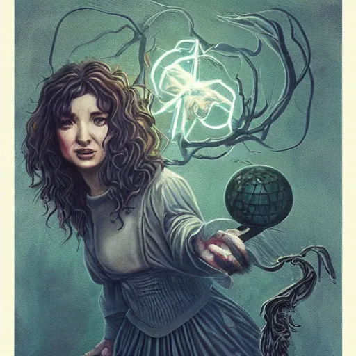 Image similar to kate bush battling vecna from stranger things, d & d, exquisite airbrush painting from the eighties, intricate detail, artstation,